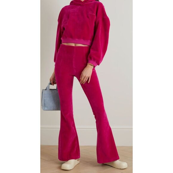 AMIRI Stretch Cotton-Blend Velour Flared Leggings Fuchsia Pink-sz Small (US 4)